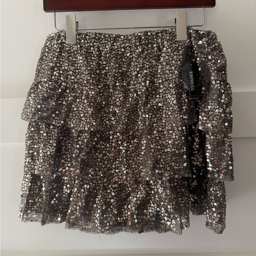 Express sequin silver tiered skirt